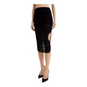 Zwarte Gedrapeerde Midi Rok Mugler , Black , Dames