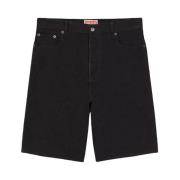 Zwarte denim shorts met logo Kenzo , Black , Heren