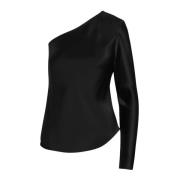 Zwarte satijnen blouse Slim Fit Ralph Lauren , Black , Dames