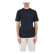 Katoenen T-shirt met Frontlogo Hugo Boss , Blue , Heren