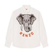 Wit Olifant Motief Overhemd Kenzo , White , Heren