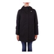 Zwarte Jas met Capuchon en Rits K-Way , Black , Dames