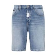 Blauwe denim shorts met logo Philipp Plein , Blue , Heren