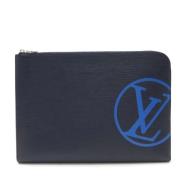 Pre-owned Leather clutches Louis Vuitton Vintage , Blue , Heren