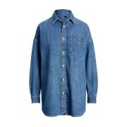 Denim oversized shirt Ralph Lauren , Blue , Dames