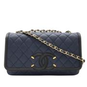 Pre-owned Leather shoulder-bags Chanel Vintage , Blue , Dames