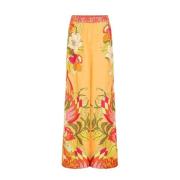 Oranje Bloemen Zijden Wijde Pijp Broek Camilla , Orange , Dames