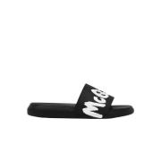 Zwarte Logo Slippers voor Zwembad en Strand Alexander McQueen , Black ...