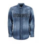 Denim shirt met bedrukt logo Dsquared2 , Blue , Heren