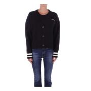 Zwarte Cardigan met Voorkant Logo Guess , Black , Dames