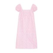 Roze Midi Jurk met Pofmouwen Ganni , Pink , Dames