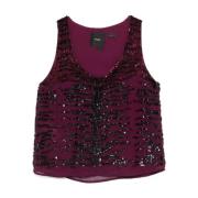 Zebra Sequin Geborduurde Mouwloze Top Pinko , Purple , Dames