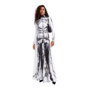 Witte Maxi Jurk met Zwart Print Jean Paul Gaultier , White , Dames