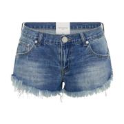 Blauwe Denim Shorts Distressed Lage Taille One Teaspoon , Blue , Dames