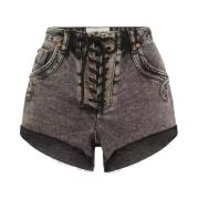 Hoge Taille Zwarte Marmer Denim Shorts One Teaspoon , Gray , Dames