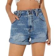 High Waist Denim Shorts Omgeslagen Zoom One Teaspoon , Blue , Dames