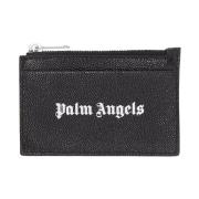 Zwarte leren kaarthouder met zak Palm Angels , Black , Unisex