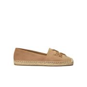 Beige Suède Espadrilles met Double T Logo Tory Burch , Brown , Dames