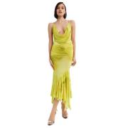 Gele Maxi Jurk met Stroomhalslijn The Attico , Green , Dames