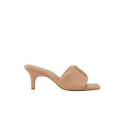 Beige Stiletto Sandalen met Logoband Marc Jacobs , Beige , Dames