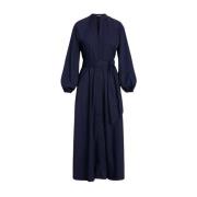 Navy blauwe midi jurk met riem Ralph Lauren , Blue , Dames