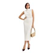 Roomkleurige Midi Jurk met Hoge Kraag Roland Mouret , Beige , Dames