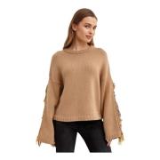 Beige Wol Fringed Sweater Fay , Beige , Dames