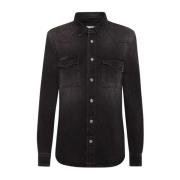 Zwarte Distressed Denim Shirt Philipp Plein , Black , Dames