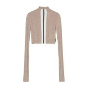 Korte Gebreide Top met Strepen Palm Angels , Beige , Dames