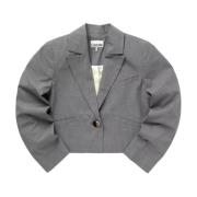 Korte grijze blazer met brede kraag Ganni , Gray , Dames