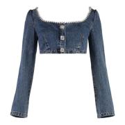 Denim Top met Geborduurde Applicatie Self Portrait , Blue , Dames