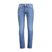 Blauwe Slim Fit Katoenen Jeans met Logo Calvin Klein , Blue , Heren