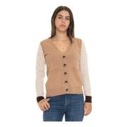 Bicolored Wol Kasjmier Vest met knopen Pennyblack , Beige , Dames