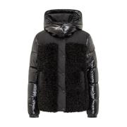 Korte gewatteerde jas met schapenvacht Moncler , Black , Dames