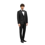 Virgin Wool Satin Milano Tuxedo Suit Boglioli , Black , Heren