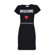 Zwarte Hart Geborduurde Mini Jurk Moschino , Black , Dames