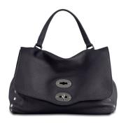 Klassieke Zwarte Leren Tas Zanellato , Black , Dames