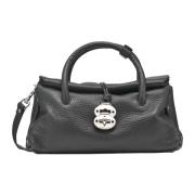 Veelzijdige leren tas met roll-top sluiting Zanellato , Black , Dames