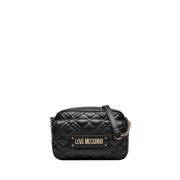 Zwarte Schoudertas met Gouden Details Moschino , Black , Dames