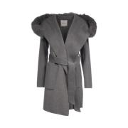 Bontkraag Ceintuurjas met Logo Ermanno Scervino , Gray , Dames