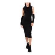 Geribbelde Midi Jurk met Mouwen Hinnominate , Black , Dames