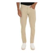 Aanpasbare 5-pocket broek met leren logo Tramarossa , Beige , Heren