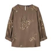 Bloemen Pailletten Blouse Luisa Cerano , Brown , Dames