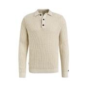 Zachte Katoen Lange Mouw Polo Cast Iron , Beige , Heren