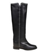 Zwarte leren smalle hak laars Via Roma 15 , Black , Dames