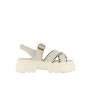 Gekruiste leren sandalen met H-vormige noppen Hogan , White , Dames