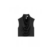 Korte Satijnen Blouse met Cowl Neck Saint Laurent , Black , Dames