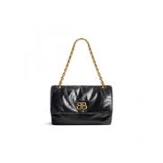 Monaco Medium Leren Schoudertas Balenciaga , Black , Dames