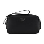 Zwarte leren beautycase met polsband Emporio Armani , Black , Heren