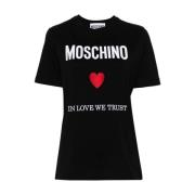 Zwart T-shirt met geborduurd logo Moschino , Black , Dames